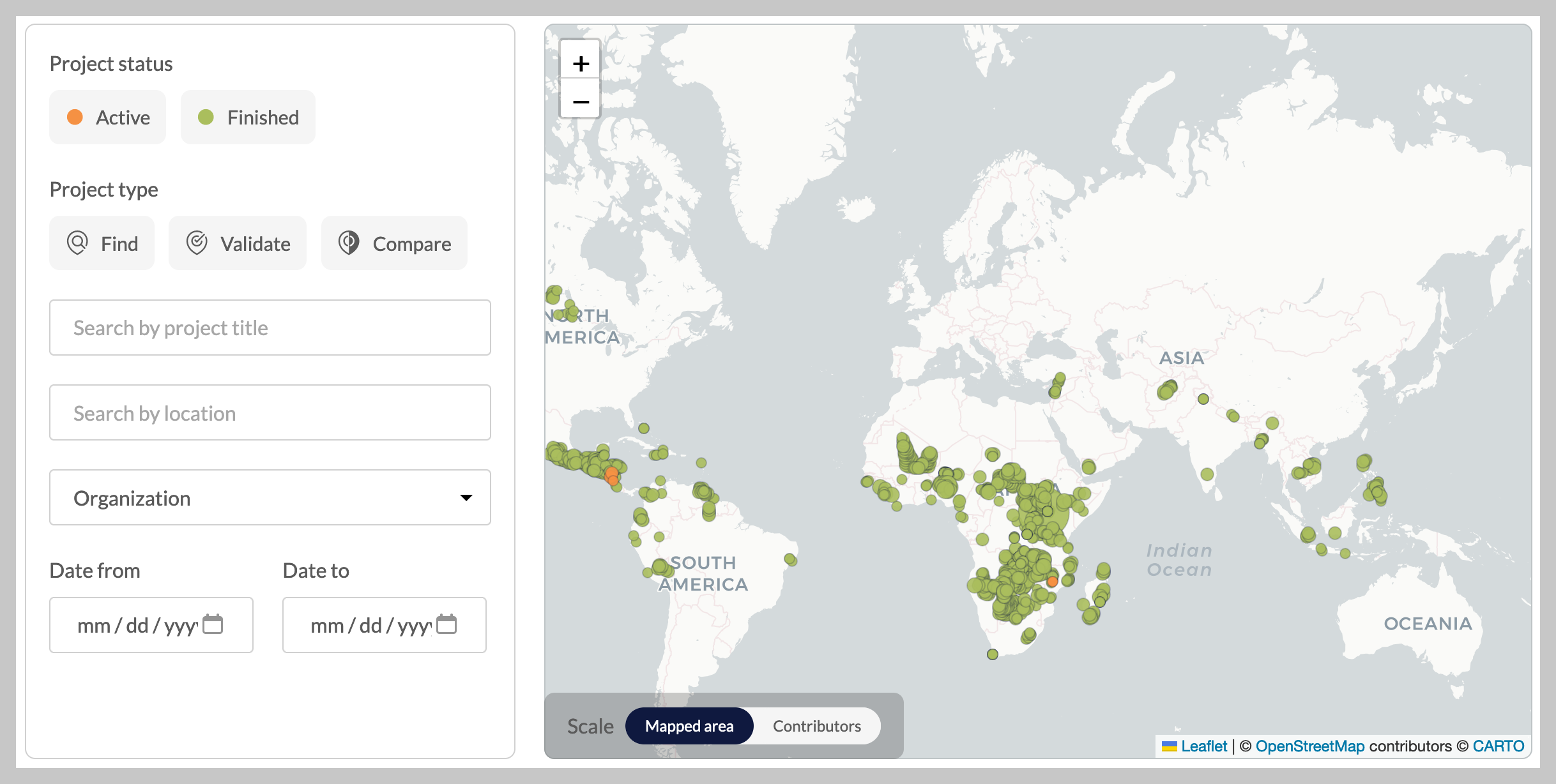 screen grab of the data page on the MapSwipe website