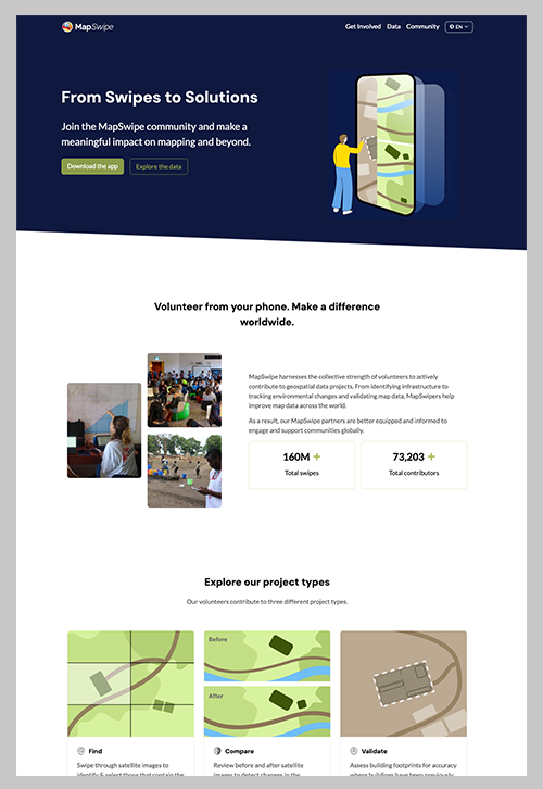 screen grab of the landing page on the MapSwipe website