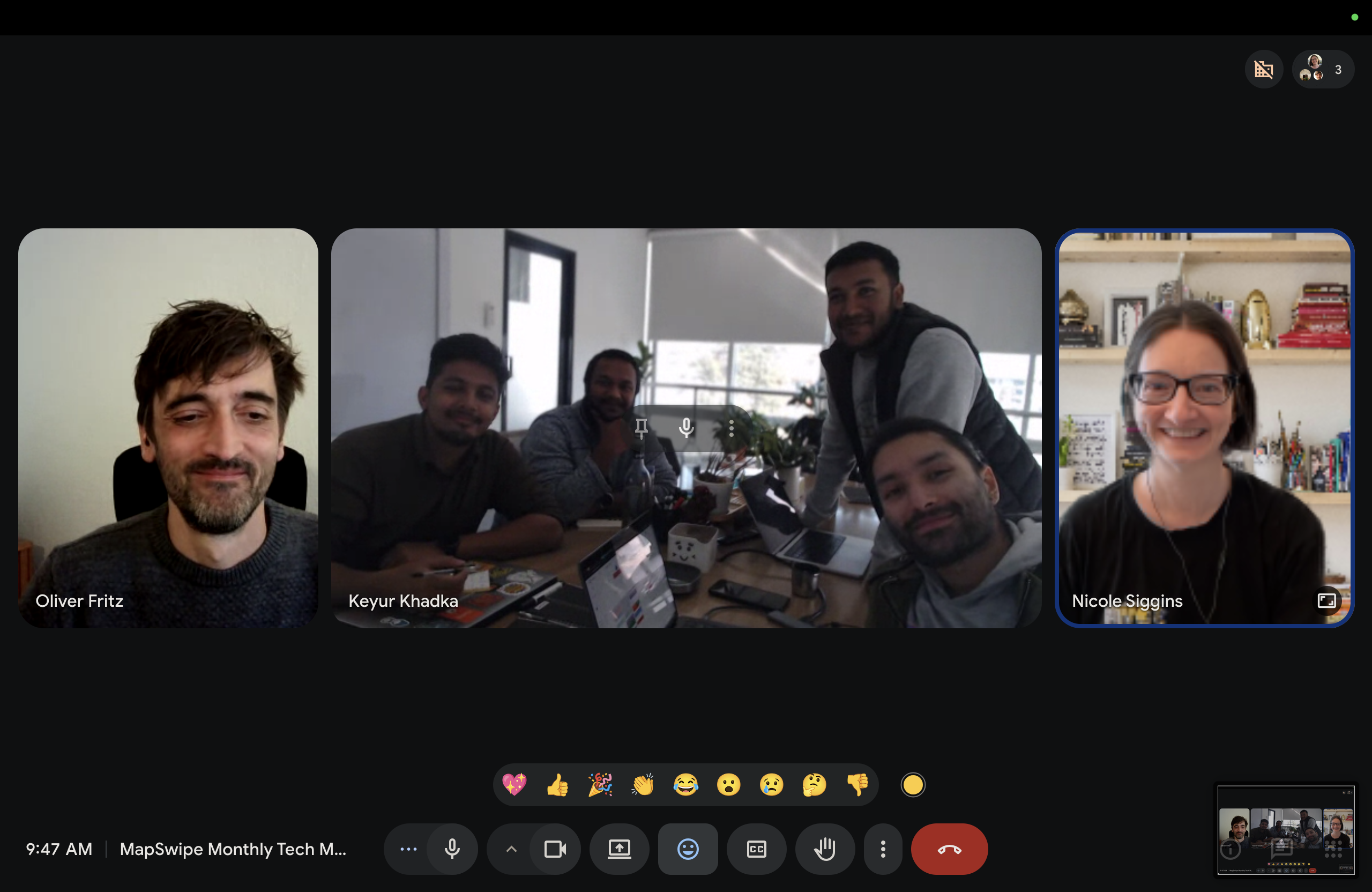 A group of MapSwipe technical contributors together on a monthly video call.