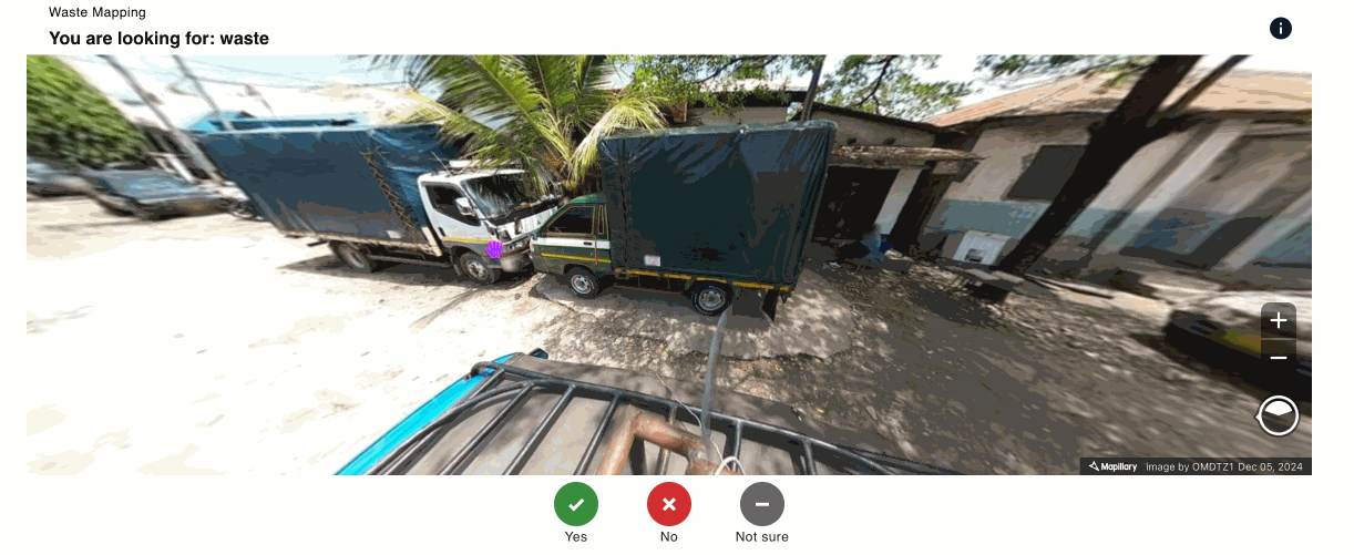 A gif of the View Streets project. Zooming around at street level imagery to see if there are piles of trash on the street in the image.